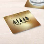 Gold Glitter Merry-kerstboom Kartonnen Onderzetters (Schuin)