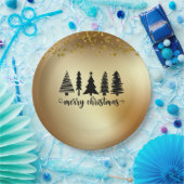 Gold Glitter Merry-kerstboom Papieren Bordje (Feest)