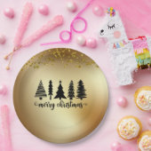 Gold Glitter Merry-kerstboom Papieren Bordje (Feest)