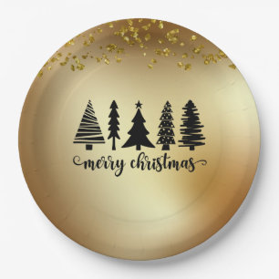 Gold Glitter Merry-kerstboom Papieren Bordje