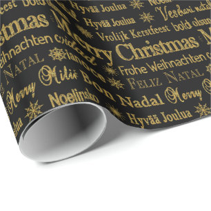 Gold Glitter Merry Kerstmis andere taal Cadeaupapier