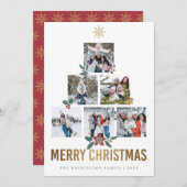 Gold Glitter Merry Kerstmis Multi Photo Holiday Feestdagenkaart (Voorkant / Achterkant)