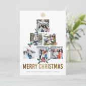 Gold Glitter Merry Kerstmis Multi Photo Holiday Feestdagenkaart (Staand voorkant)