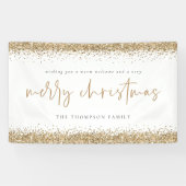 Gold Glitter Merry-kerstnaam: witte banner (Horizontaal)