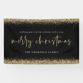 Gold Glitter Merry kerstnaam zwart Spandoek (Horizontaal)
