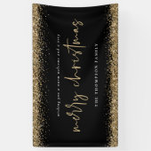 Gold Glitter Merry kerstnaam zwart Spandoek (Verticaal)