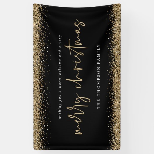 Gold Glitter Merry kerstnaam zwart Spandoek (Verticaal)