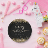 Gold Glitter Merry Kerstparty Black Papieren Bordje (Feest)