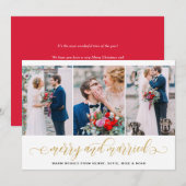 Gold Glitter Merry & Married Photo Collage Holiday Feestdagenkaart (Voorkant / Achterkant)