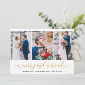 Gold Glitter Merry & Married Photo Collage Holiday Feestdagenkaart (Staand voorkant)