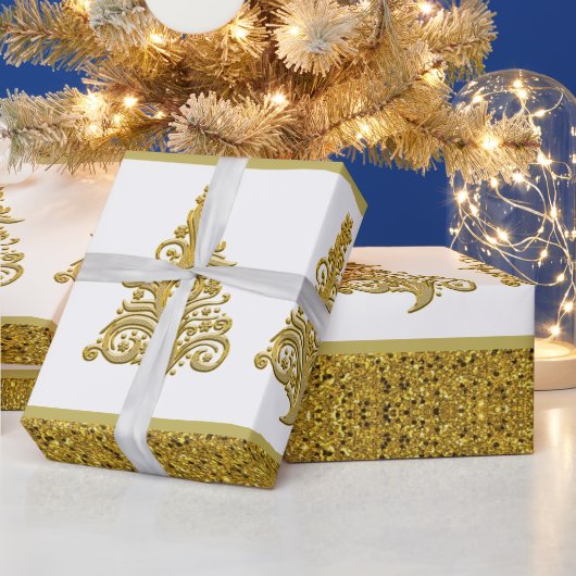 Gold Glitter met Filigree kerstboom Cadeaupapier (Feestdagen)