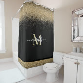 Gold Glitter met zwarte Eigen Monogram Voornaam Douchegordijn (In situ)