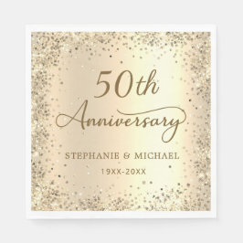 Gold Glitter Metal Foil 50th Wedding Anniversary Servet