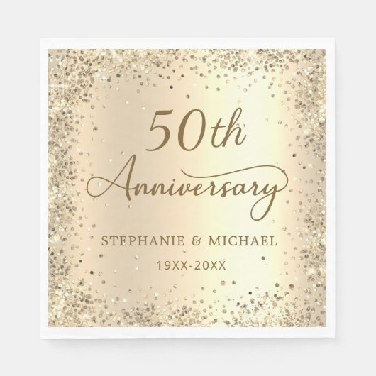 Gold Glitter Metal Foil 50th Wedding Anniversary Servet (Voorkant)