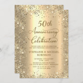 Gold Glitter Metallic 50th Wedding Anniversary Kaart (Voorkant / Achterkant)
