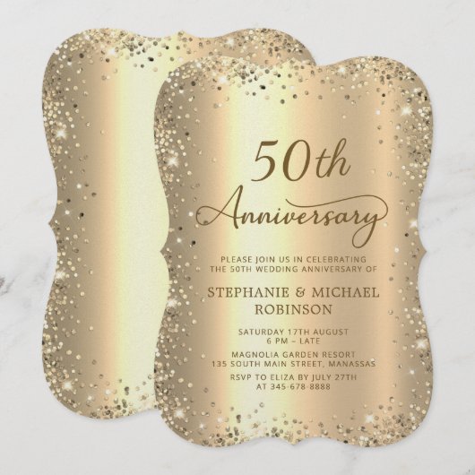 Gold Glitter Metallic 50th Wedding Anniversary Kaart (Voorkant / Achterkant)