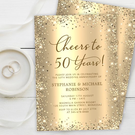 Gold Glitter Metallic 50th Wedding Anniversary Kaart