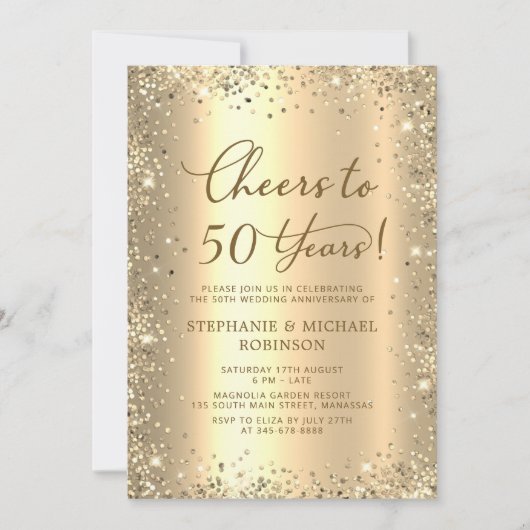 Gold Glitter Metallic 50th Wedding Anniversary Kaart (Voorkant)