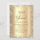 Gold Glitter Metallic 50th Wedding Anniversary Kaart (Voorkant)