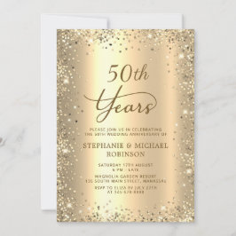 Gold Glitter Metallic 50th Wedding Anniversary Kaart