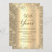 Gold Glitter Metallic 50th Wedding Anniversary Kaart (Voorkant / Achterkant)