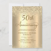 Gold Glitter Metallic 50th Wedding Anniversary Kaart (Voorkant)