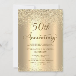 Gold Glitter Metallic 50th Wedding Anniversary Kaart