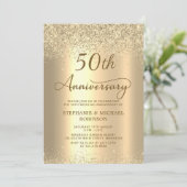 Gold Glitter Metallic 50th Wedding Anniversary Kaart (Staand voorkant)