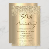 Gold Glitter Metallic 50th Wedding Anniversary Kaart (Voorkant / Achterkant)