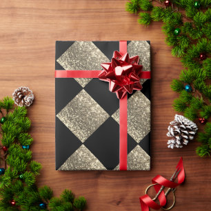 Gold Glitter Metallic Black Abstracte afbeelding Cadeaupapier