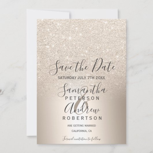 Gold glitter metallic ombre redt de datum van het  save the date (Voorkant)