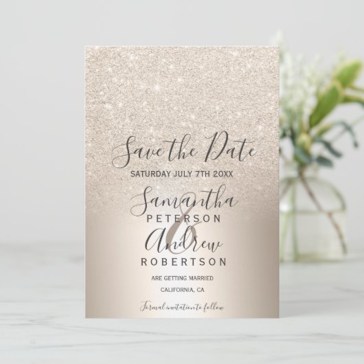 Gold glitter metallic ombre redt de datum van het  save the date (Staand voorkant)