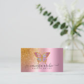 Gold Glitter Metallic Pink Folie Butterfly Logo Visitekaartje (Staand voorkant)