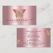 Gold Glitter Metallic Pink Folie Butterfly Logo Visitekaartje (Voorkant / Achterkant)