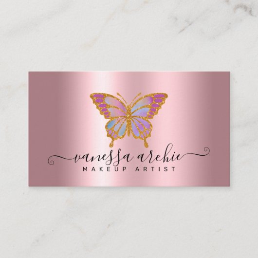 Gold Glitter Metallic Pink Folie Butterfly Logo Visitekaartje (Voorkant)