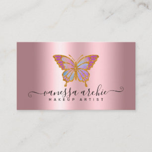 Gold Glitter Metallic Roze Boterfly Logo Visitekaartje