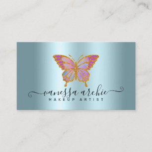 Gold Glitter Metallic Turquoise Foil Butterfly Visitekaartje