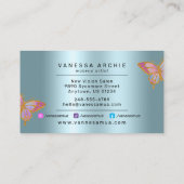 Gold Glitter Metallic Turquoise Folie Butterfly Visitekaartje (Achterkant)