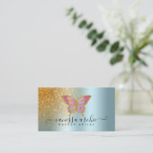 Gold Glitter Metallic Turquoise Folie Butterfly Visitekaartje (Staand voorkant)
