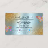 Gold Glitter Metallic Turquoise Folie Butterfly Visitekaartje (Achterkant)