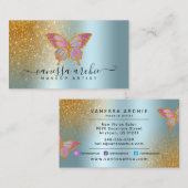 Gold Glitter Metallic Turquoise Folie Butterfly Visitekaartje (Voorkant / Achterkant)