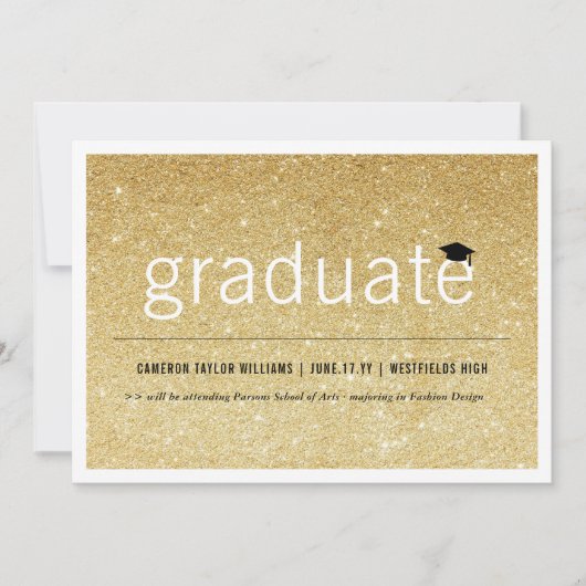 Gold Glitter Minimalist Afstuderen Foto Afstuderen Aankondiging (Voorkant)