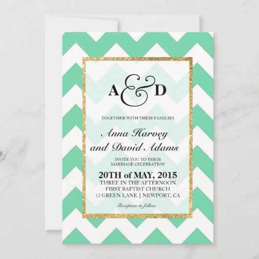 Gold Glitter Mint Green Chevron Weddenschap Kaart (Voorkant)