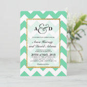 Gold Glitter Mint Green Chevron Weddenschap Kaart (Staand voorkant)