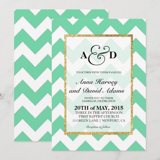 Gold Glitter Mint Green Chevron Weddenschap Kaart (Voorkant / Achterkant)
