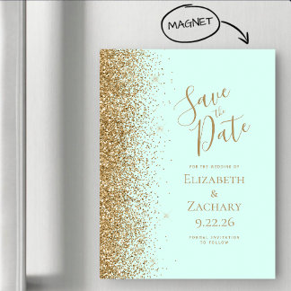 Gold Glitter Mint Green Magnetic Save the Date