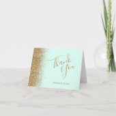 Gold Glitter Mint Green Wedding Thank You Kaart (Voorkant)