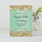 Gold Glitter Mint Ombre Monogram 21ste verjaardag Kaart (Staand voorkant)