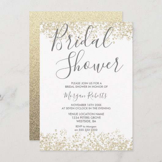 Gold Glitter Modern Bridal Shower Kaart (Voorkant / Achterkant)
