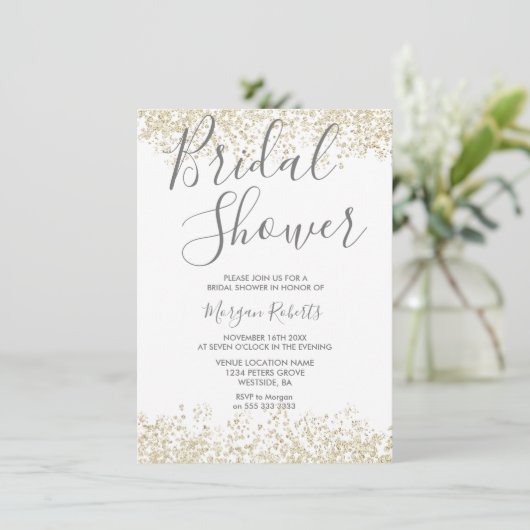 Gold Glitter Modern Bridal Shower Kaart (Staand voorkant)